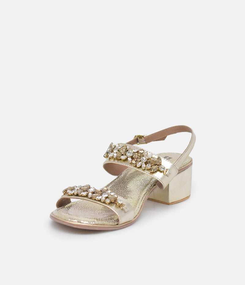 BOTTEGA Gold Embellished Block Heel Sandal