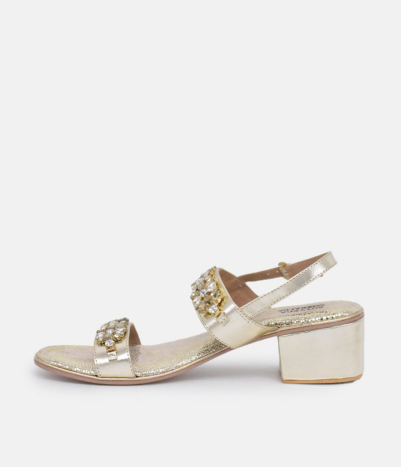 BOTTEGA Gold Embellished Block Heel Sandal