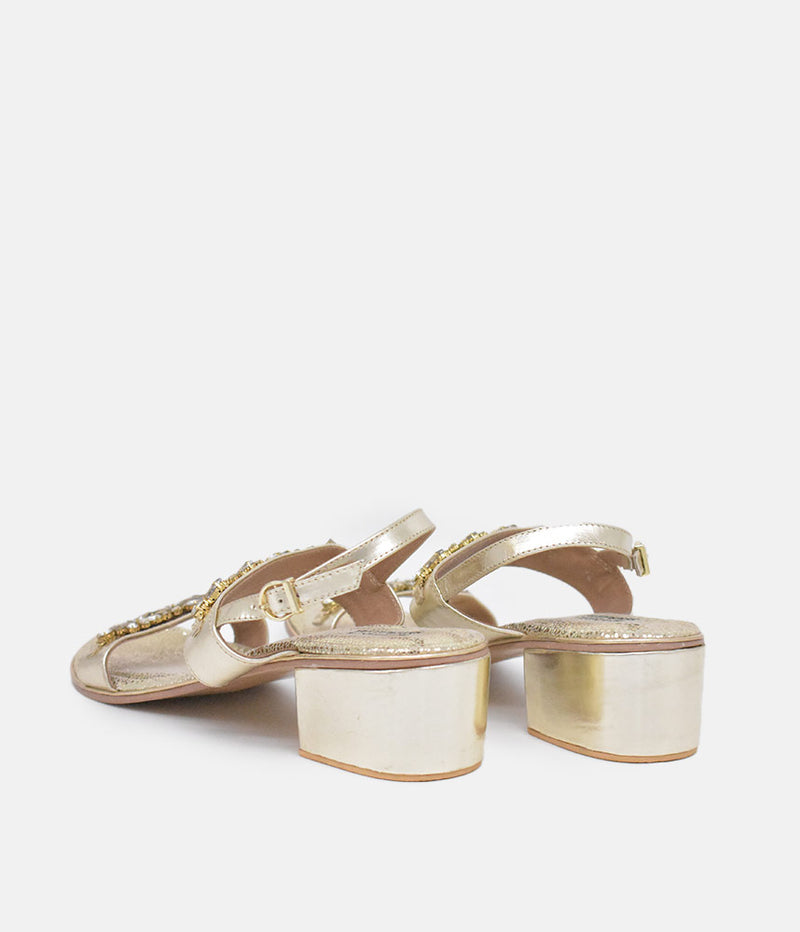 BOTTEGA Gold Embellished Block Heel Sandal