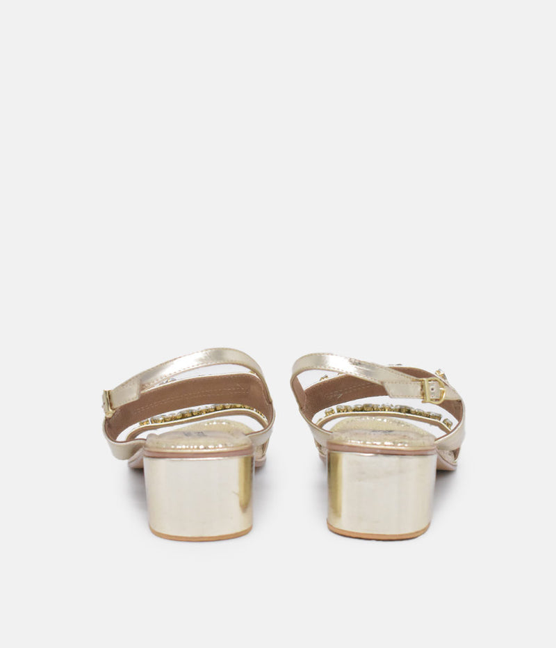 BOTTEGA Gold Embellished Block Heel Sandal