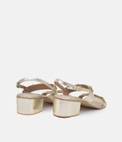 BOTTEGA Gold Embellished Block Heel Sandal