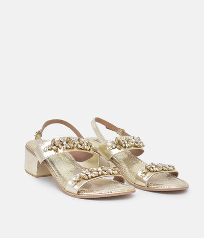 BOTTEGA Gold Embellished Block Heel Sandal