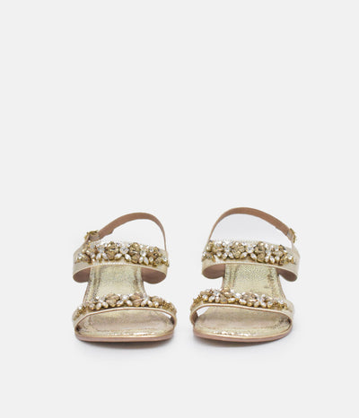 BOTTEGA Gold Embellished Block Heel Sandal