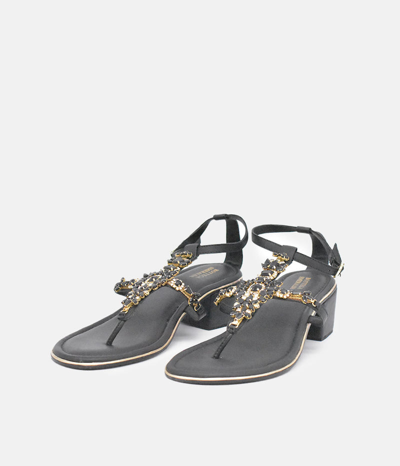 BOTTEGA Black Embellished Block Heel Sandal