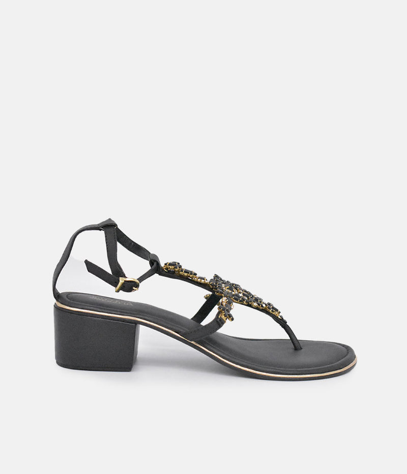 BOTTEGA Black Embellished Block Heel Sandal