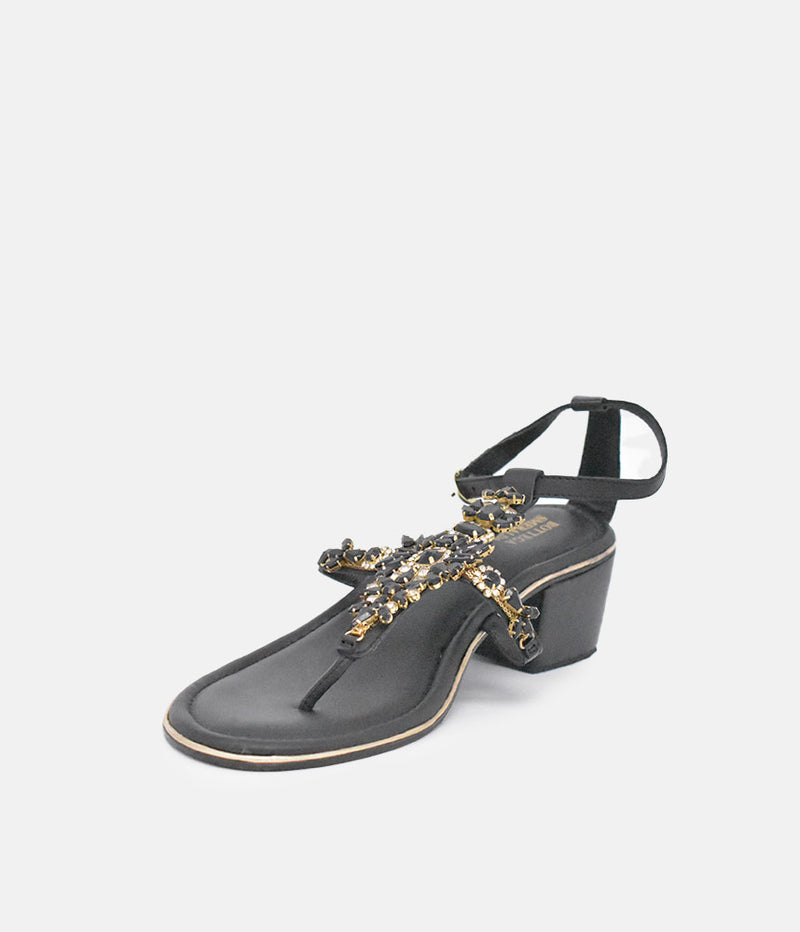 BOTTEGA Black Embellished Block Heel Sandal