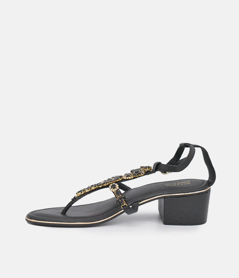 BOTTEGA Black Embellished Block Heel Sandal