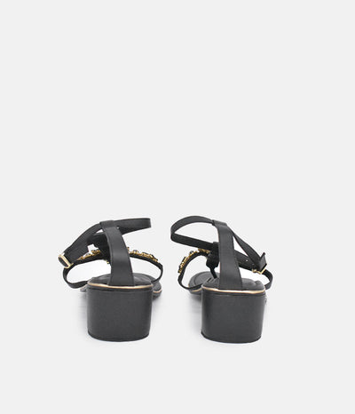 BOTTEGA Black Embellished Block Heel Sandal