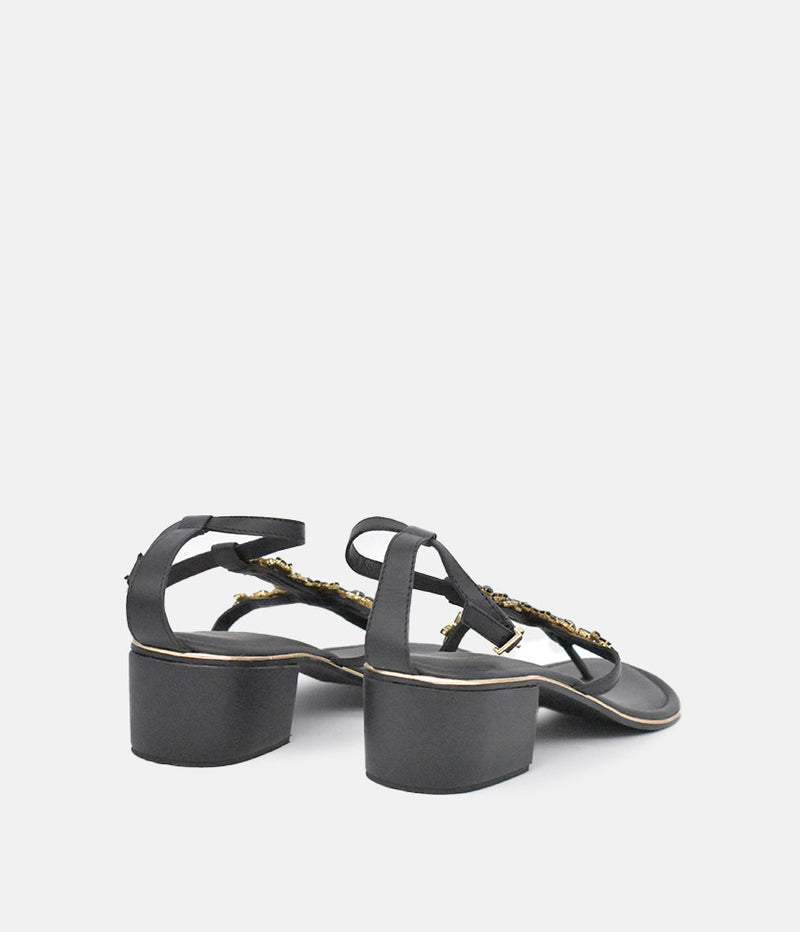 BOTTEGA Black Embellished Block Heel Sandal