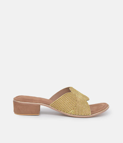 BOTTEGA Gold Crystal Embellished Slip On Sandal