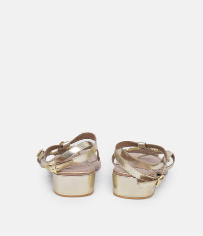 BOTTEGA Gold Ankle Strap Embellished Block Heel Sandal