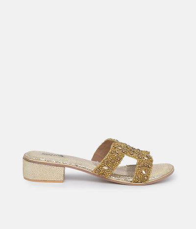 BOTTEGA Gold Leather Embellished Slip On Sandal