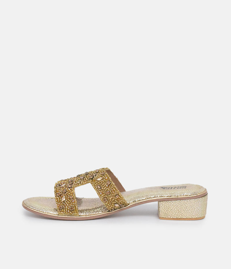 BOTTEGA Gold Leather Embellished Slip On Sandal