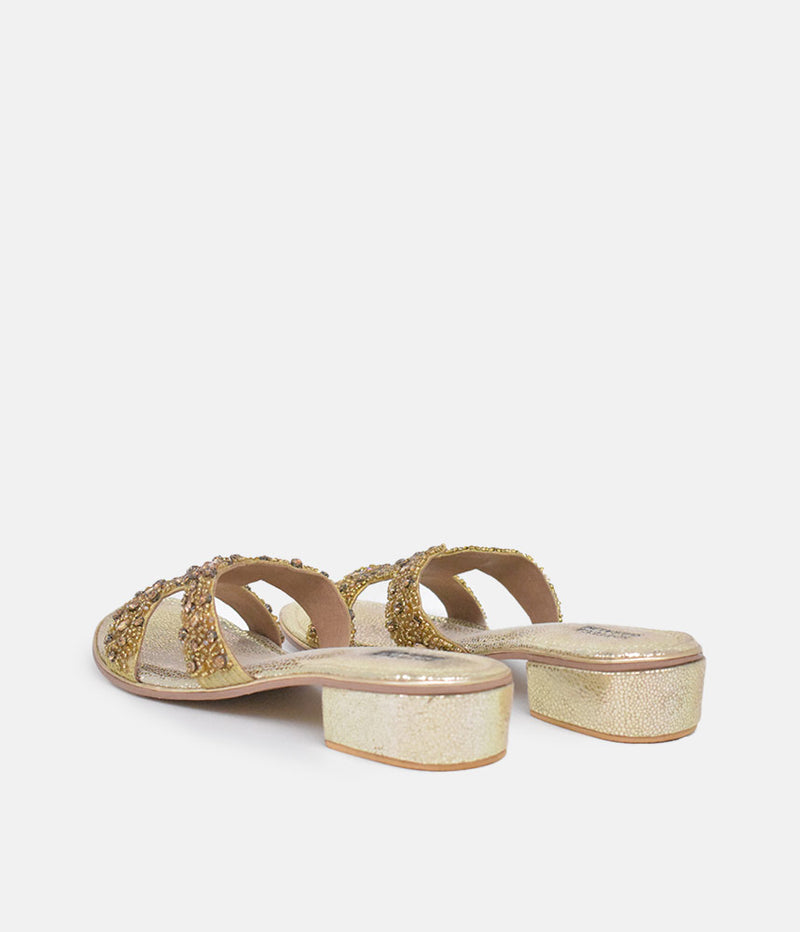 BOTTEGA Gold Leather Embellished Slip On Sandal