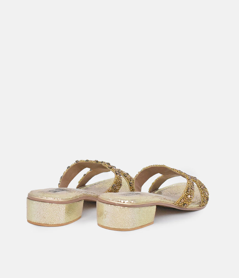 BOTTEGA Gold Leather Embellished Slip On Sandal