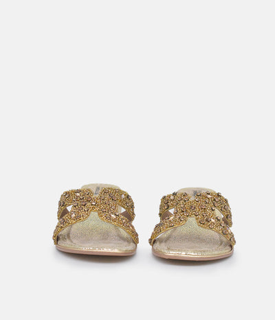 BOTTEGA Gold Leather Embellished Slip On Sandal