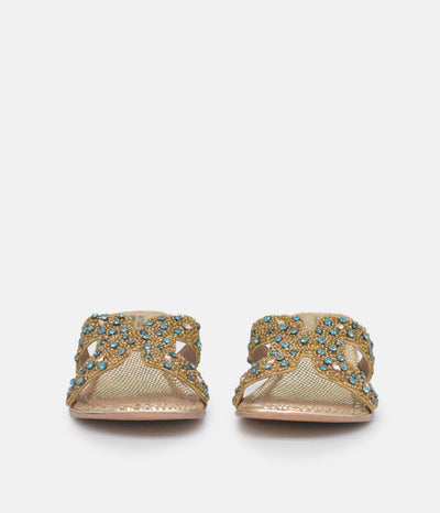 Bottega Gold/Green Leather Embellished Slip On Sandal