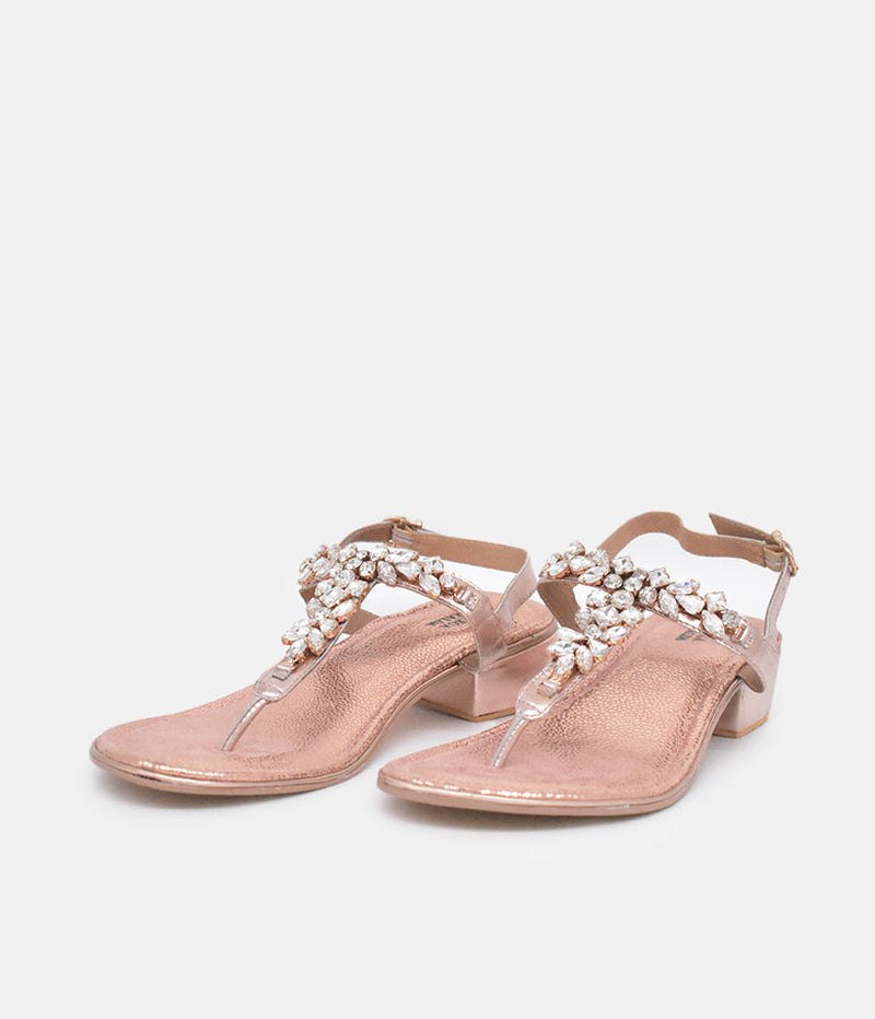 Bottega Rose Gold Embellished Block Heel Sandal