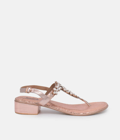 Bottega Rose Gold Embellished Block Heel Sandal