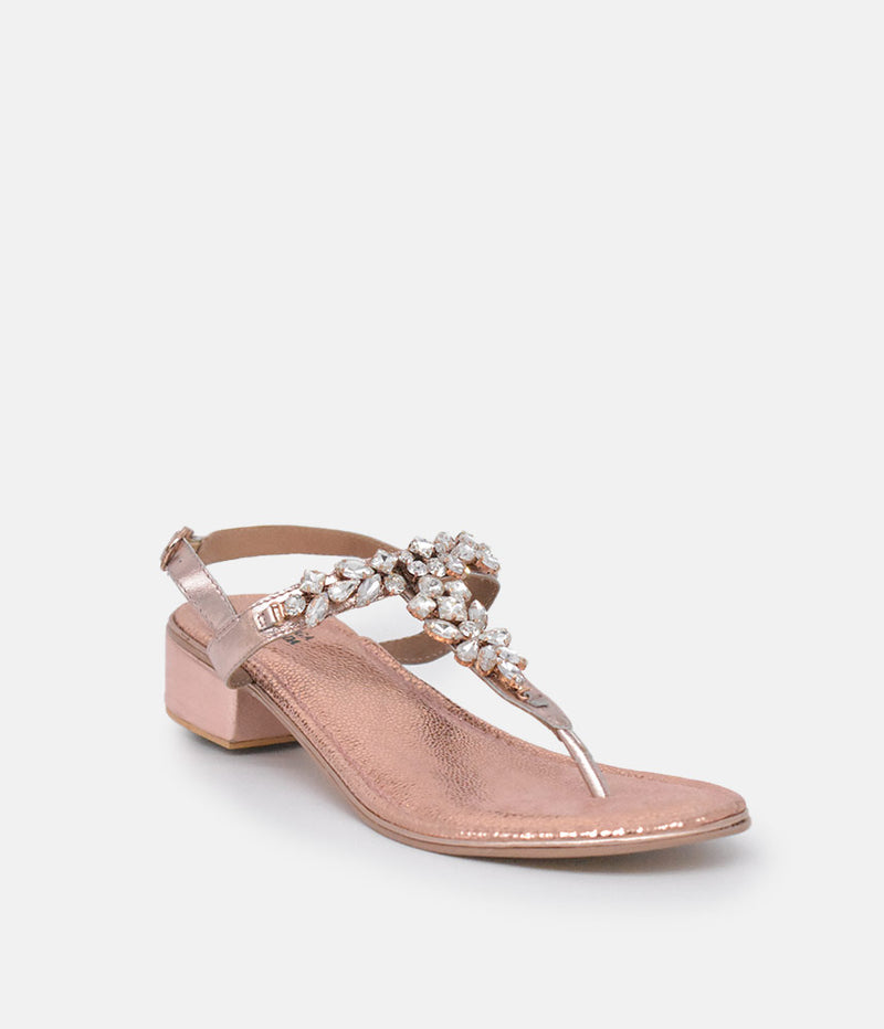 Bottega Rose Gold Embellished Block Heel Sandal