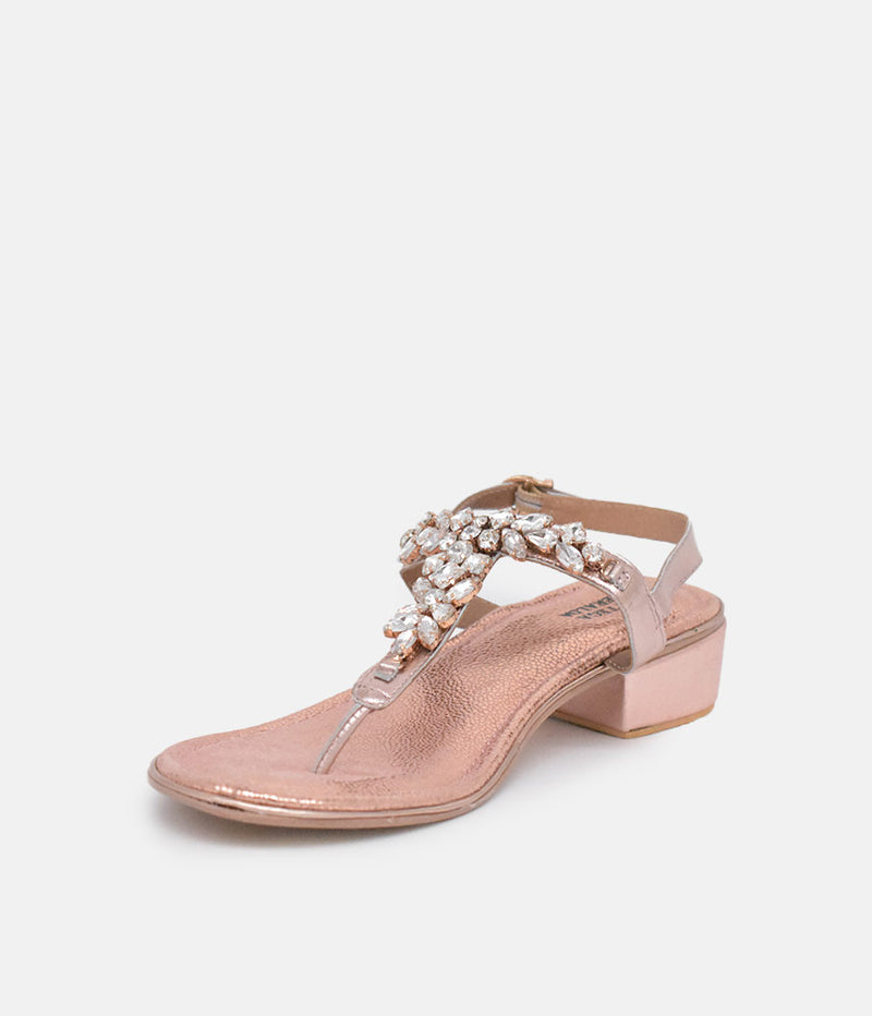 Bottega Rose Gold Embellished Block Heel Sandal