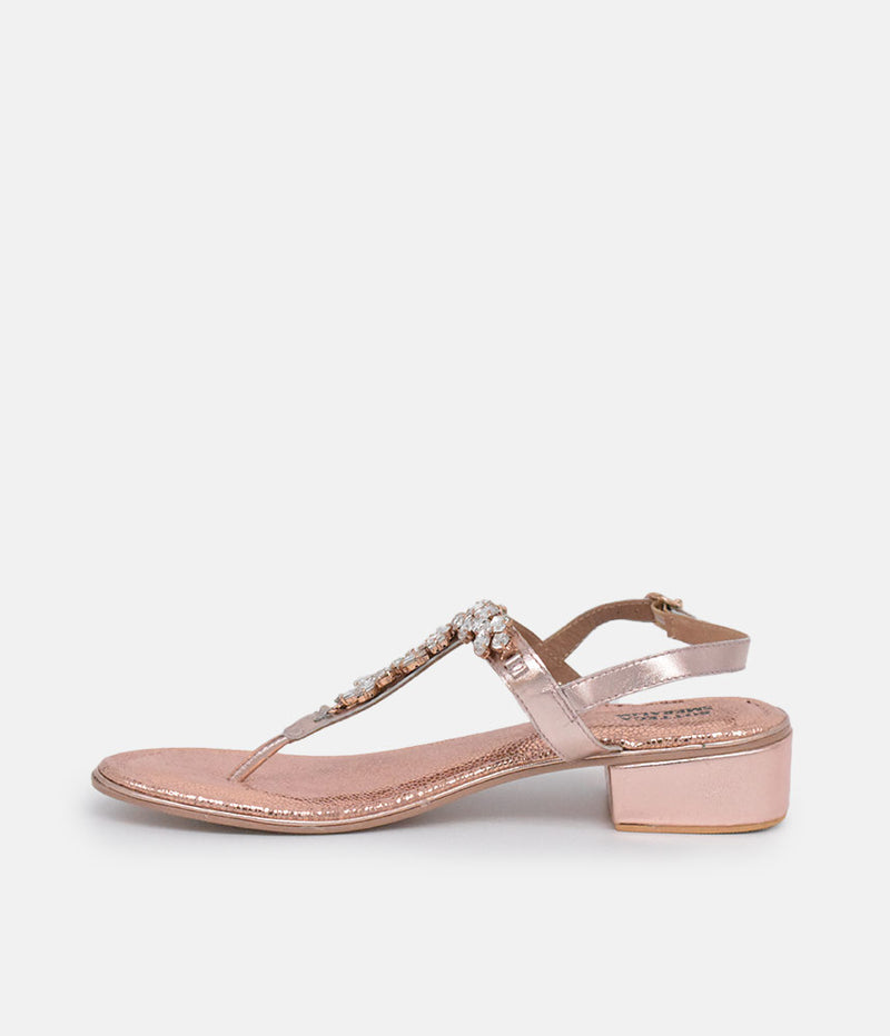 Bottega Rose Gold Embellished Block Heel Sandal