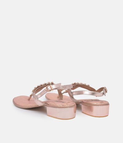 Bottega Rose Gold Embellished Block Heel Sandal