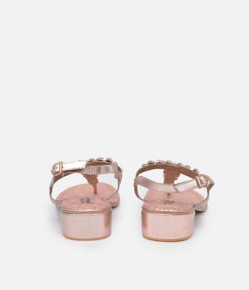 Bottega Rose Gold Embellished Block Heel Sandal