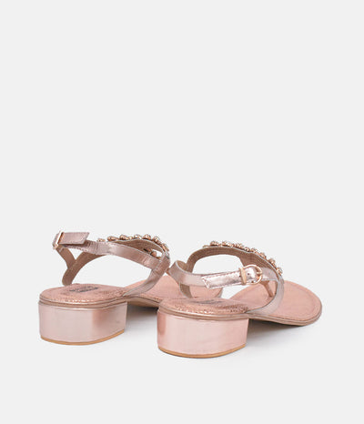 Bottega Rose Gold Embellished Block Heel Sandal