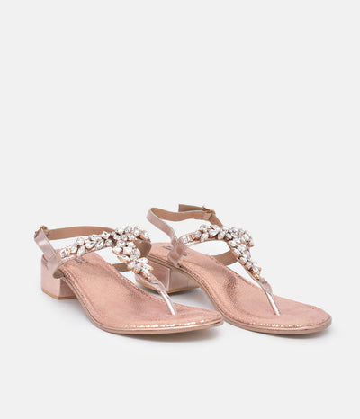 Bottega Rose Gold Embellished Block Heel Sandal