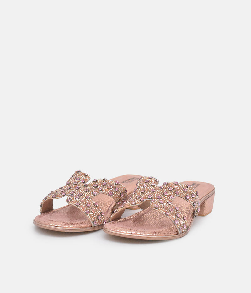 BOTTEGA Rose Gold Leather Embellished Slip On Sandal