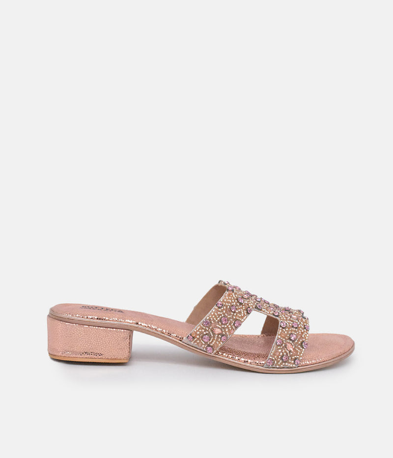 BOTTEGA Rose Gold Leather Embellished Slip On Sandal