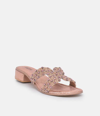 BOTTEGA Rose Gold Leather Embellished Slip On Sandal