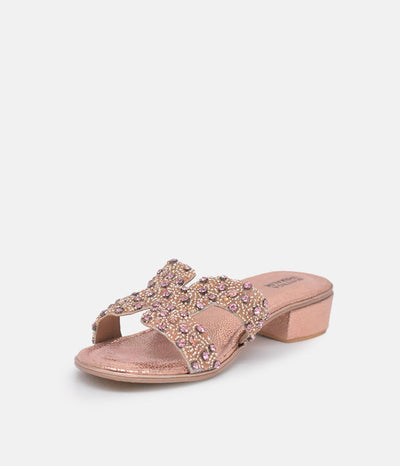 BOTTEGA Rose Gold Leather Embellished Slip On Sandal