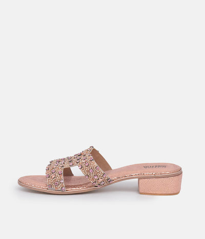 BOTTEGA Rose Gold Leather Embellished Slip On Sandal