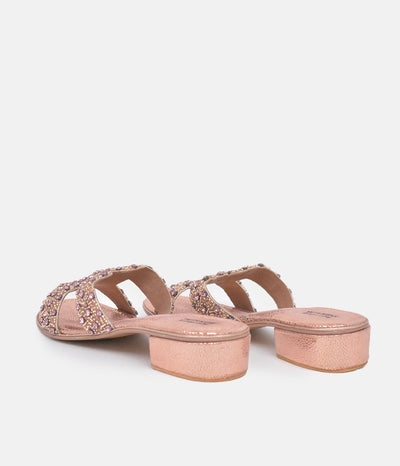 BOTTEGA Rose Gold Leather Embellished Slip On Sandal