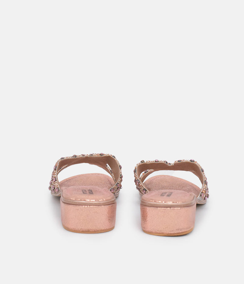 BOTTEGA Rose Gold Leather Embellished Slip On Sandal