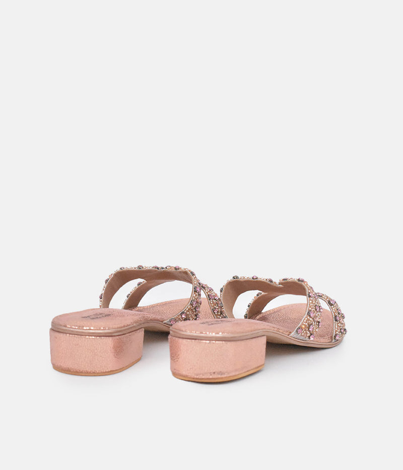 BOTTEGA Rose Gold Leather Embellished Slip On Sandal