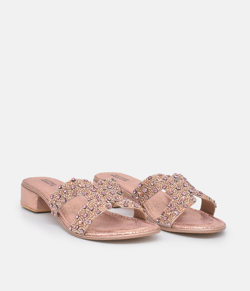 BOTTEGA Rose Gold Leather Embellished Slip On Sandal