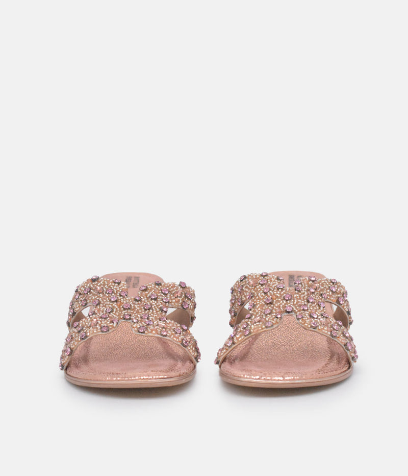 BOTTEGA Rose Gold Leather Embellished Slip On Sandal