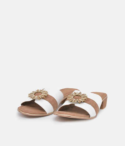 BOTTEGA Leather/Suede Embellished Slip On Sandal