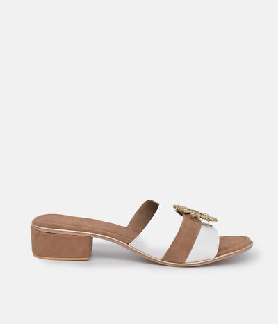 BOTTEGA Leather/Suede Embellished Slip On Sandal