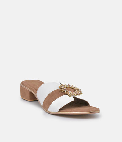 BOTTEGA Leather/Suede Embellished Slip On Sandal