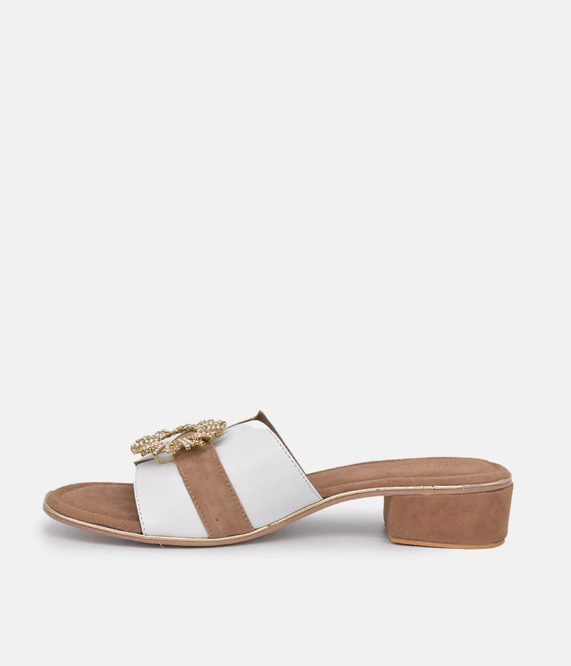 BOTTEGA Leather/Suede Embellished Slip On Sandal