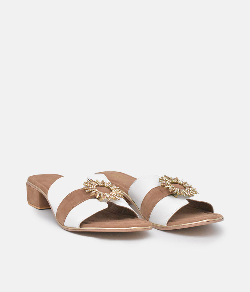 BOTTEGA Leather/Suede Embellished Slip On Sandal