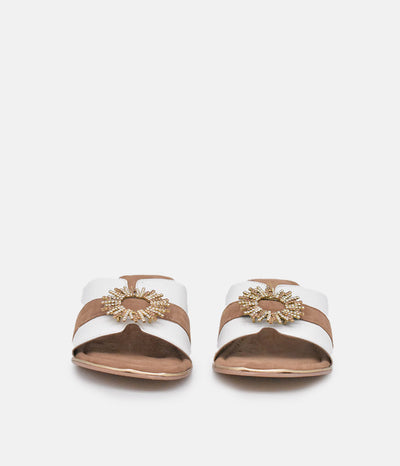 BOTTEGA Leather/Suede Embellished Slip On Sandal