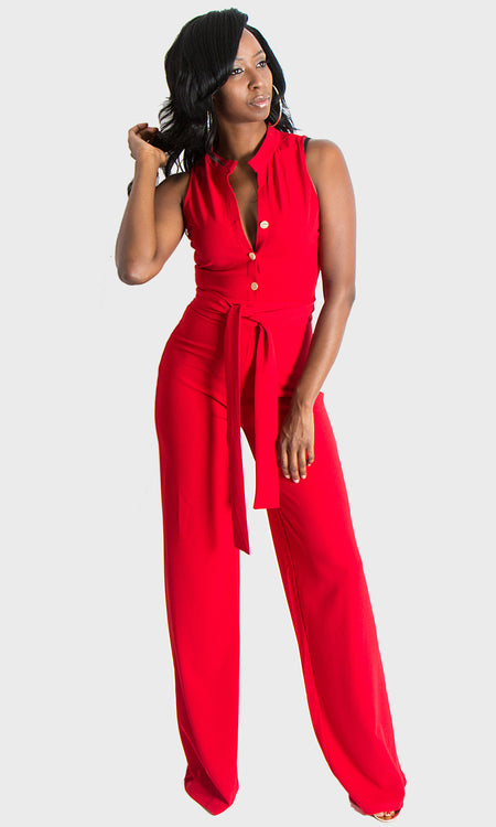 Prissy Duck Shop The Bold Red Button Up Jumpsuit Tall Size L 37