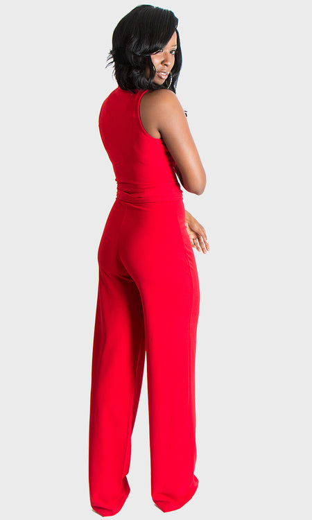Red button up jumpsuit shop