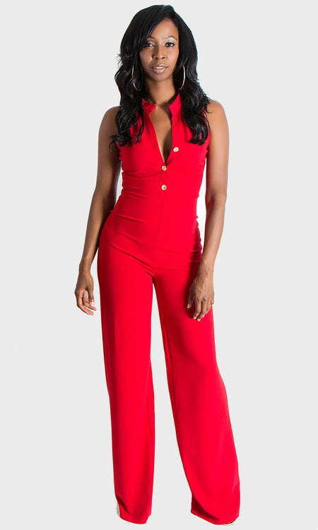 Button Up Jumpsuit - Red