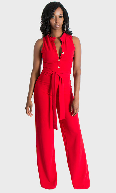 Button Up Jumpsuit - Red